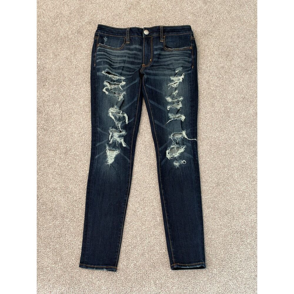 American Eagle Distressed Ripped Jegging Size 6 Regular Dark Wash Stretch